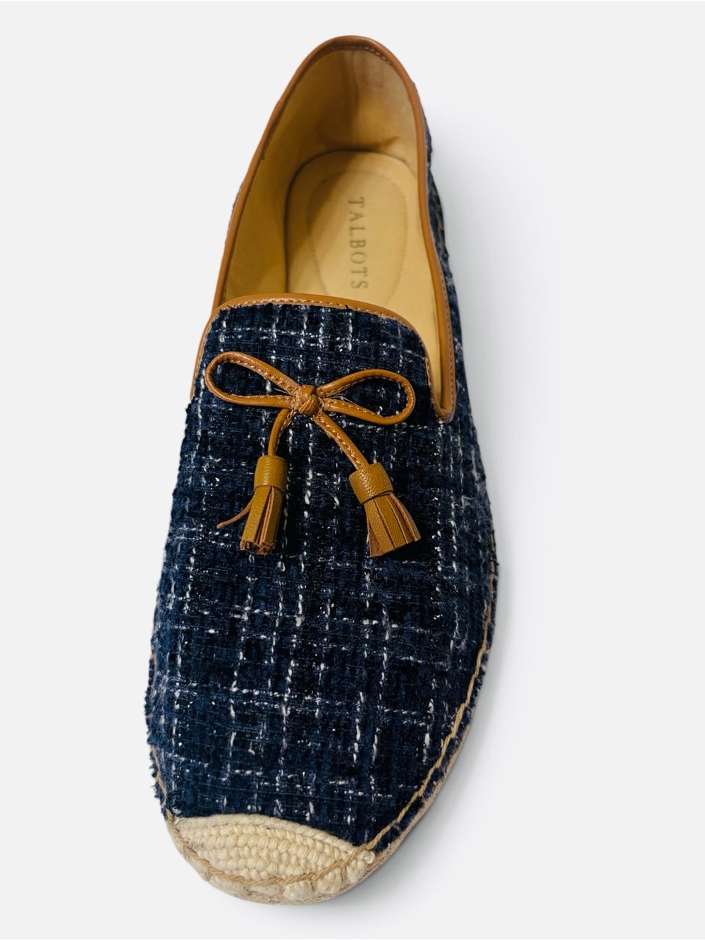 Talbots Izzy Tassel Espadrilles Navy Bouclé Tweed Loafers 10M - Picture 2 of 10